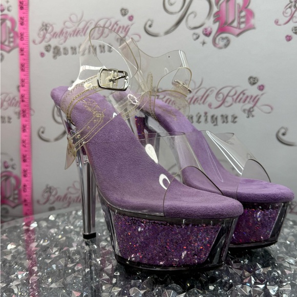 Pleaser heels Lavender Glitter Platform Heels Clear Straps kiss multi glitter - Picture 5 of 16